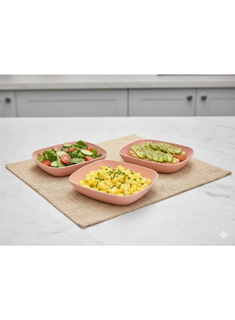 فافيلا طقم اطباق  بلاستيك مستطيل -3 قطع  متعدد الاستخدام -كود 1052-لون وردي - Image 3