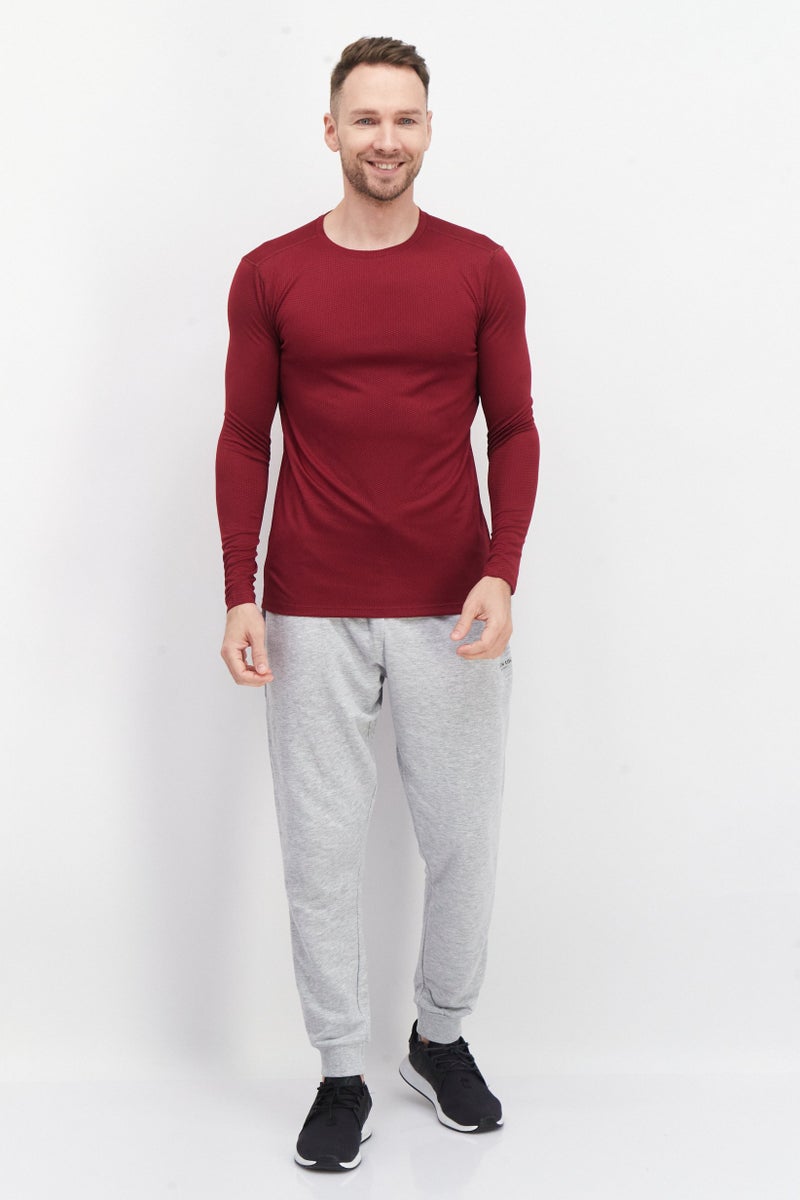 RBX Men Sportswear Fit Long Sleeve Training T-Shirts, Maroon - Image 2
