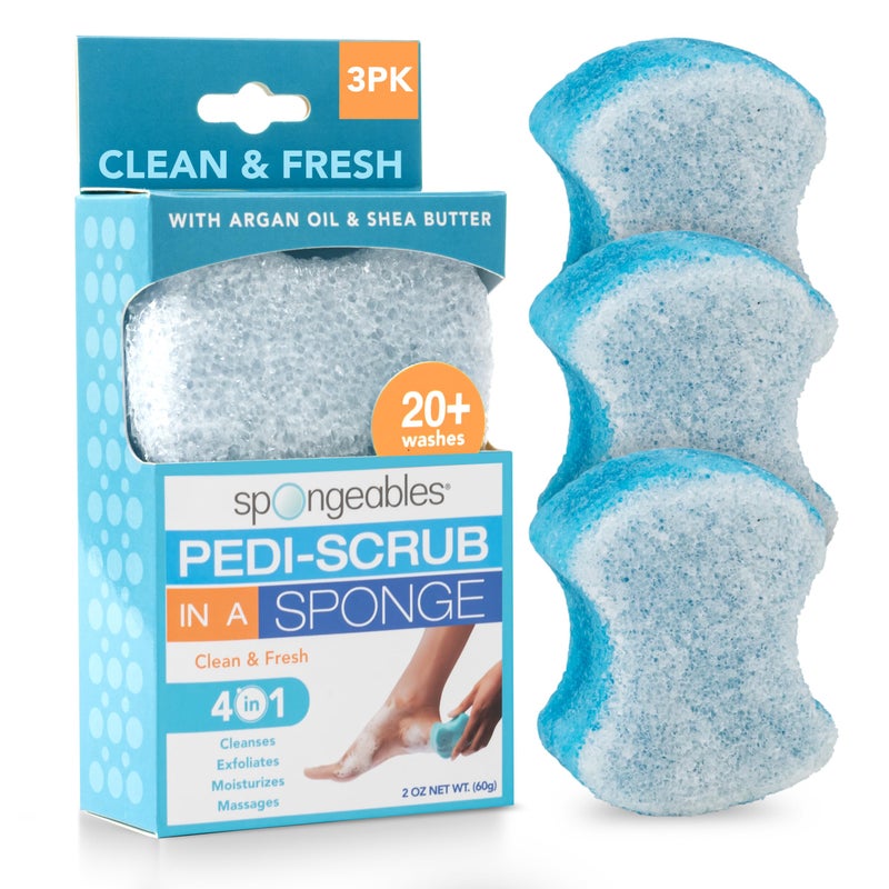 spongeables Spongables Pedi Scrub Foot Exfoliating 20+ Wash Sponge, Clean & Fresh, 3 Count - Image 1