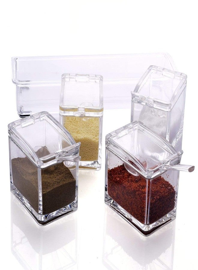 Atharved Crystal Seasoning Acrylic Spice Rack | 4 Box Kitchen Storage Containers with Spoons | Transparent Unbreakable Plastic Jars for Pepper,Pickle & Masala | Dining Table Cooking Tools & Organizer - Image 3