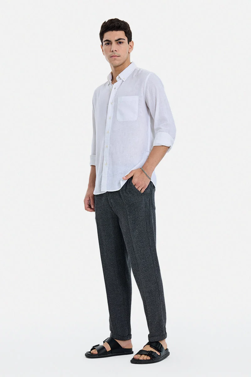 سنيتش Dark Grey Textured Relaxed Formal Trousers