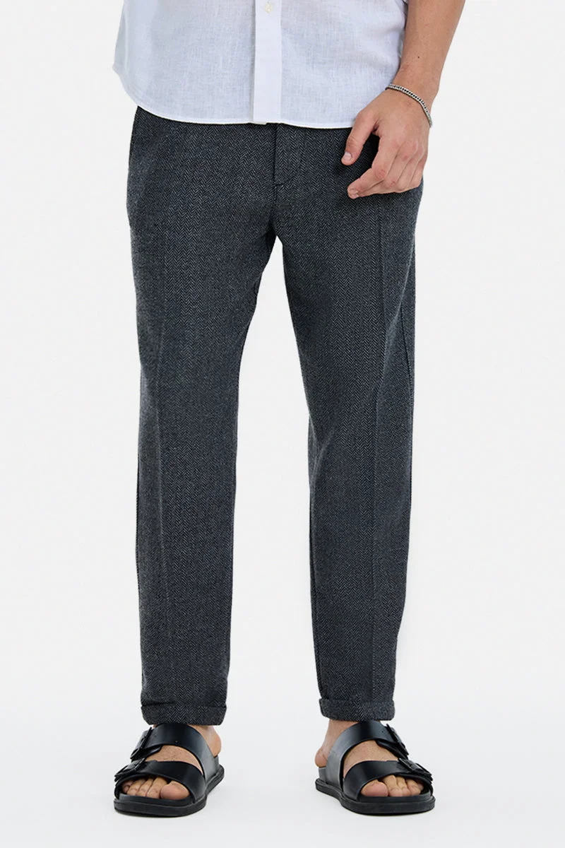 سنيتش Dark Grey Textured Relaxed Formal Trousers