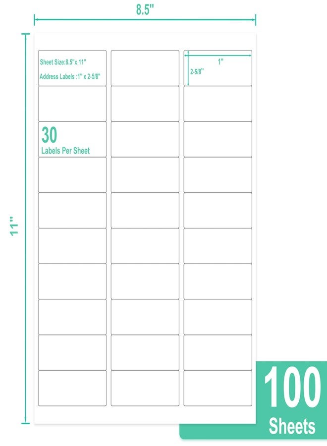 L LIKED 100 Sheets Mailing Address Labels Printable White Sticker Paper, Laser/Inkjet Printing - Matte 1" x 2-5/8" 30 per Sheet (3000 Labels, 100 Sheets) - Image 2