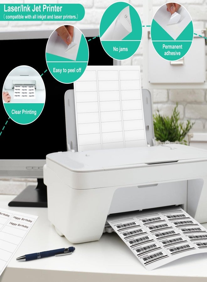 L LIKED 100 Sheets Mailing Address Labels Printable White Sticker Paper, Laser/Inkjet Printing - Matte 1" x 2-5/8" 30 per Sheet (3000 Labels, 100 Sheets) - Image 4