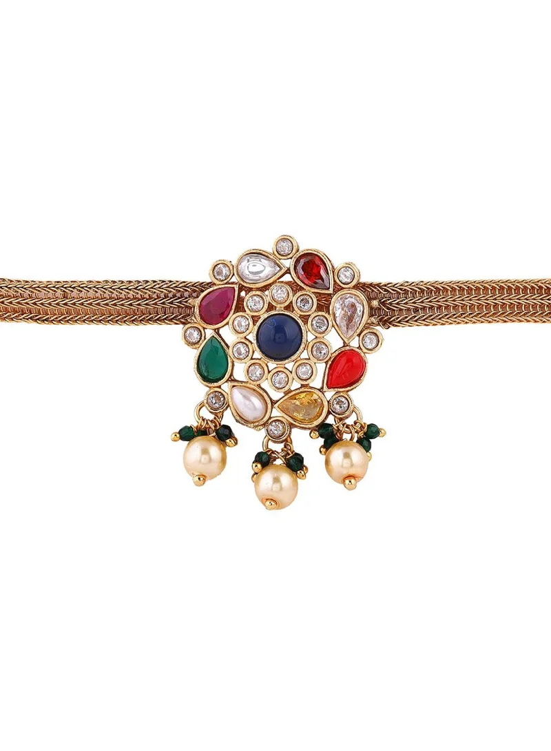 Priyaasi Navaratna Floral Attigai Pattern Studded  Beaded Jewellery Set
