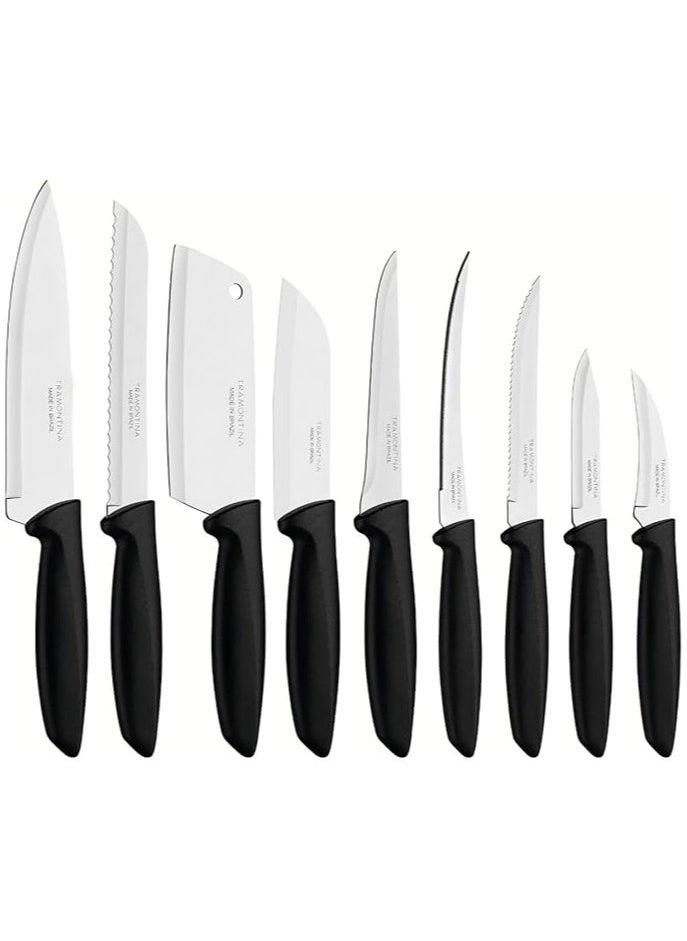 TRAMONTINA - Tramontina 9 pcs Knife Set - Stainless Steel Sharp Professional Kitchen Chef Cooking Knives set with Black Handles - Image 1