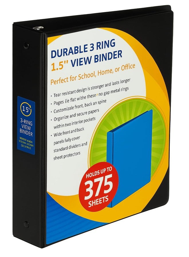 SteadMax 3 Ring Binder, 1.5 inch Clear View Round Rings, Perfect for School, Home, and Office Use, Holds Up to 375 Letter Size Sheets, Heavy Duty Hard Cover, Water Resistant, Black (1 Pack)