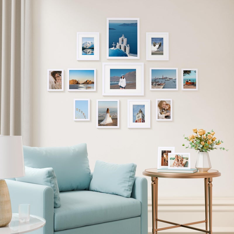 Vittanly 14 Pack Picture Frames Collage Wall Decor, Gallery Wall Frame Set with 2Pcs 11x14, 6Pcs 8x10 and 6Pcs 5x7 Photo Frames, Picture Frame Set for Wall Collage or Tabletop Display, White - Image 3