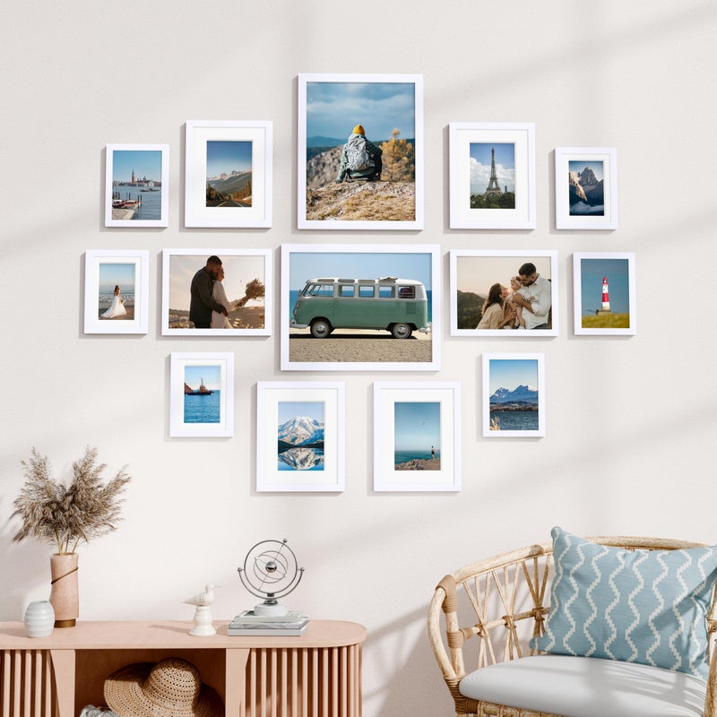 Vittanly 14 Pack Picture Frames Collage Wall Decor, Gallery Wall Frame Set with 2Pcs 11x14, 6Pcs 8x10 and 6Pcs 5x7 Photo Frames, Picture Frame Set for Wall Collage or Tabletop Display, White - Image 2