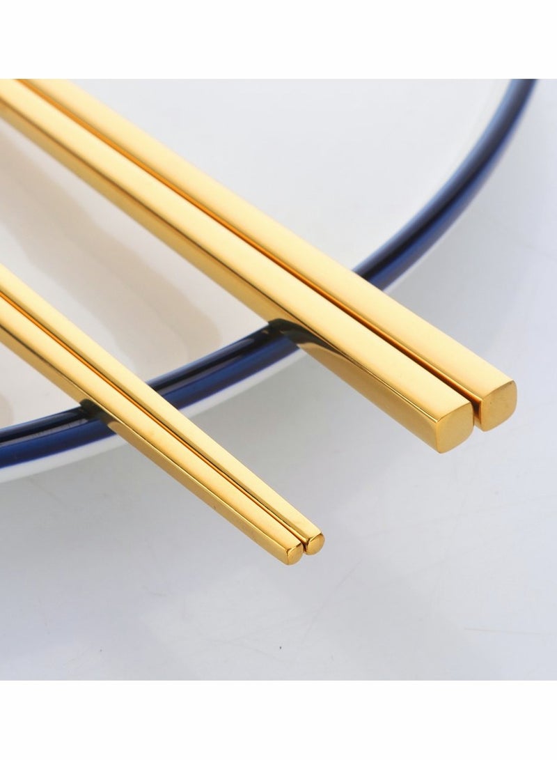 SOLARAE Chopsticks Stainless Steel Chopsticks Gold Reusable Chopsticks 5 Pairs Dishwasher Safe Metal Stainless Chopsticks Lightweight Easy to Use Square Lightweight Chop Sticks Gift Set - Image 3