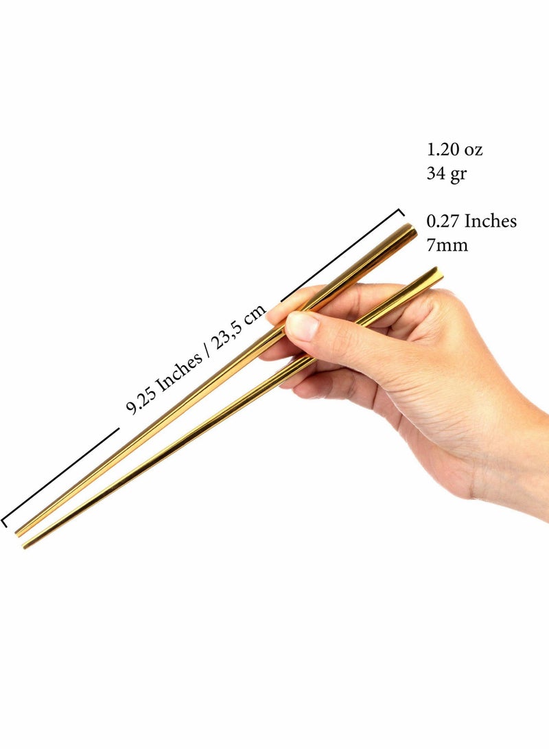 SOLARAE Chopsticks Stainless Steel Chopsticks Gold Reusable Chopsticks 5 Pairs Dishwasher Safe Metal Stainless Chopsticks Lightweight Easy to Use Square Lightweight Chop Sticks Gift Set - Image 5