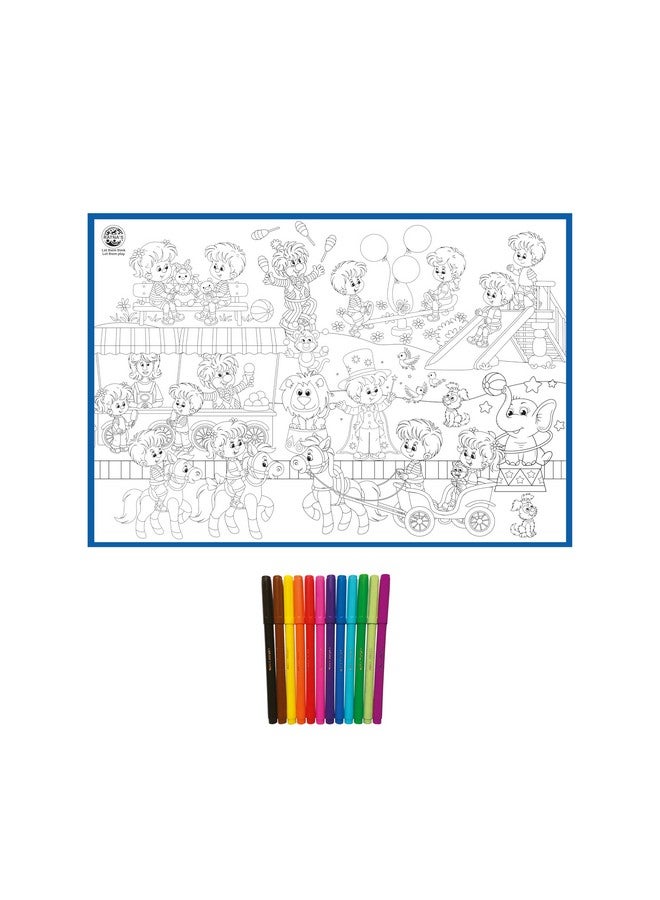 Ratna's My Coloring Mat Carnival Printed Mat of Size 40 x 27 Inches, Washable & Reusable Colouring Kit for Kids 3+ Years - Image 2