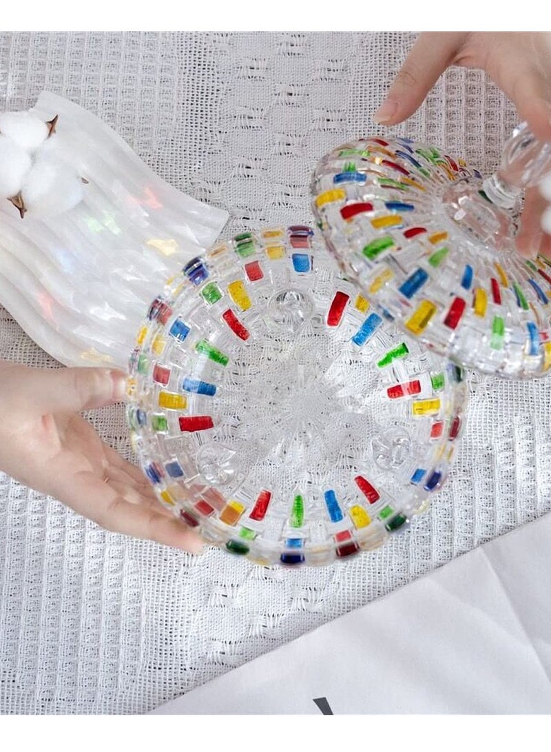 SYOSI وعاء حلوى كريستالي مع غطاء صندوق حلوى كريستالي ملون صندوق مجوهرات مطلي يدويًا وعاء كانستر لقطن الأذن وعاء زجاجي زينة للحمام والمخزن وغرفة المعيشة والمطبخ (ملون) - Image 3