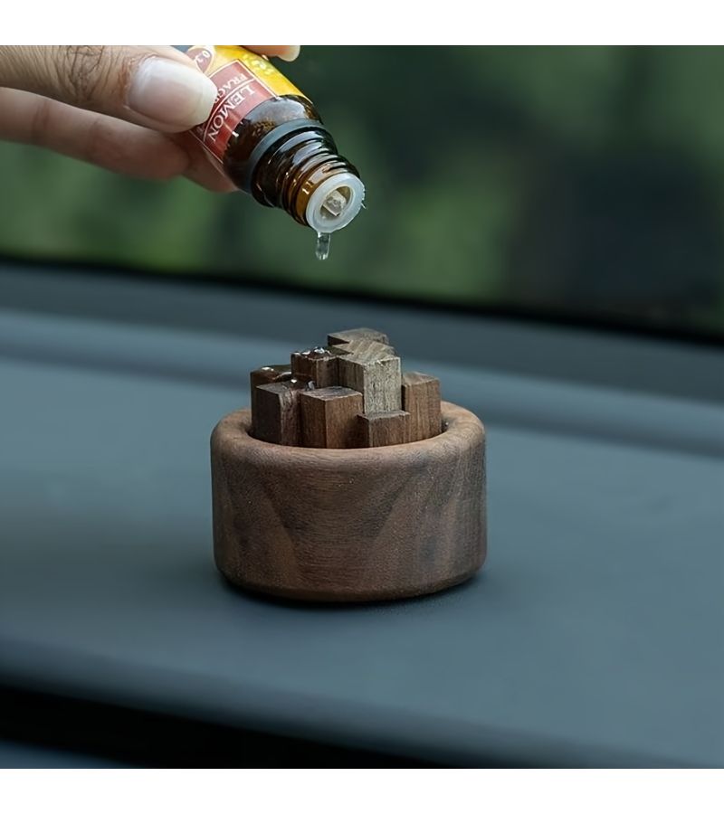 2pcs Natural Solid Wood Car Air Freshener Diffuser Set Walnut Colored Scentless Fireless Aromatherapy Diffuser Home Fragrance Ornament - Image 2