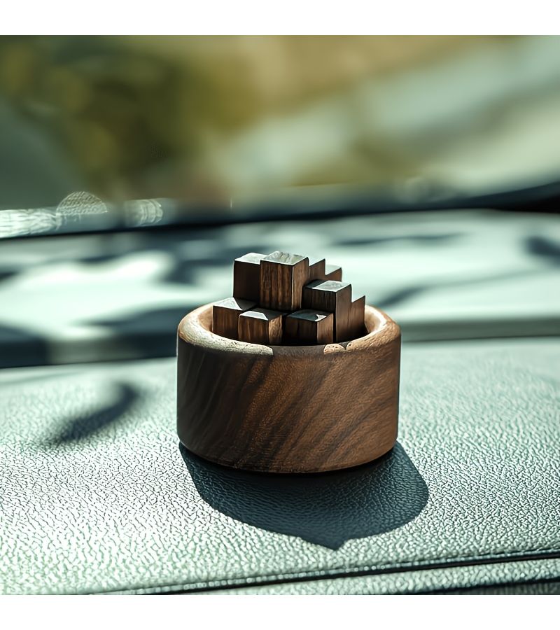 2pcs Natural Solid Wood Car Air Freshener Diffuser Set Walnut Colored Scentless Fireless Aromatherapy Diffuser Home Fragrance Ornament - Image 3