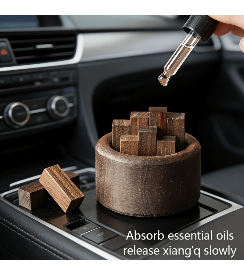 2pcs Natural Solid Wood Car Air Freshener Diffuser Set Walnut Colored Scentless Fireless Aromatherapy Diffuser Home Fragrance Ornament - Image 4