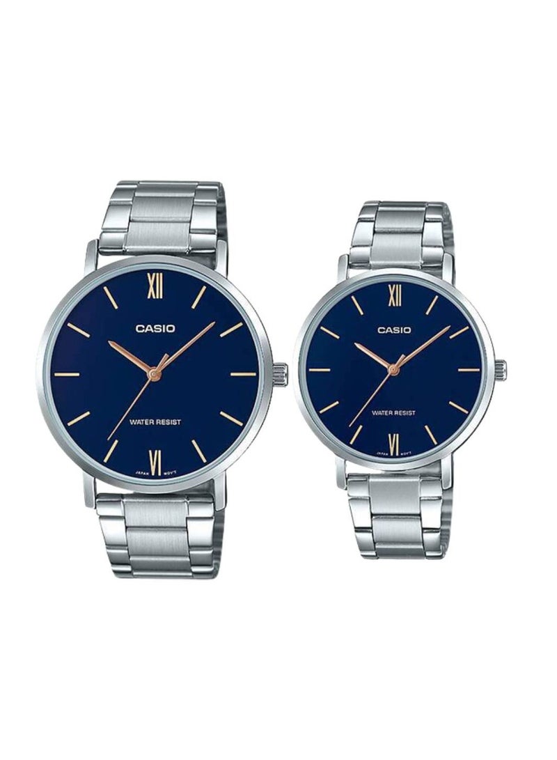 CASIO Quartz Blue Dial Stainless Steel Couple Watch MTP/LTP-VT01D-2BUDF - Image 1