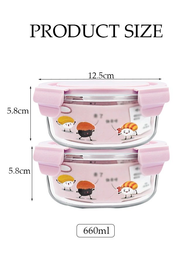 DUNISO عبوتان زجاجيتان دائريتان لتحضير الوجبات، علبة غداء محمولة ومقاومة للتسرب، صناديق قفل متينة للحفاظ على الط freshness مع حقيبة معزولة، أدوات مائدة مناسبة للأطفال والبالغين، 660 مل - Image 2