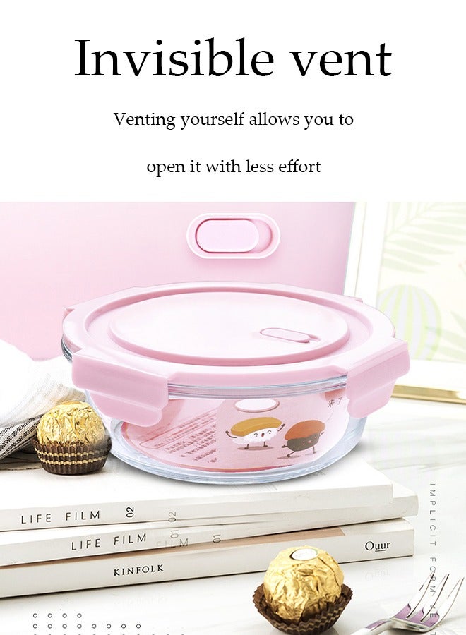 DUNISO عبوتان زجاجيتان دائريتان لتحضير الوجبات، علبة غداء محمولة ومقاومة للتسرب، صناديق قفل متينة للحفاظ على الط freshness مع حقيبة معزولة، أدوات مائدة مناسبة للأطفال والبالغين، 660 مل - Image 3