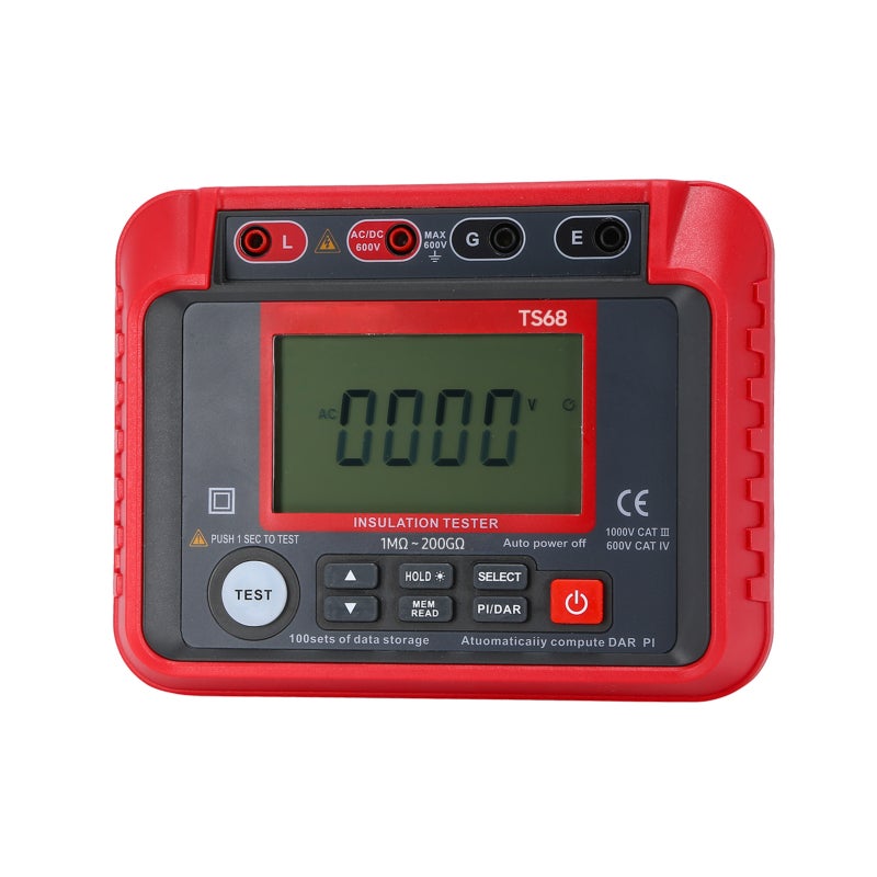 Digital Insulation Resistance Tester Red & Grey: Automatic Voltage Release High Stability Reliability - 5 Adjustable Output Voltages 10-600V AC/DC Measurement Digital Megohmmeter Resistor for Electric - Image 1