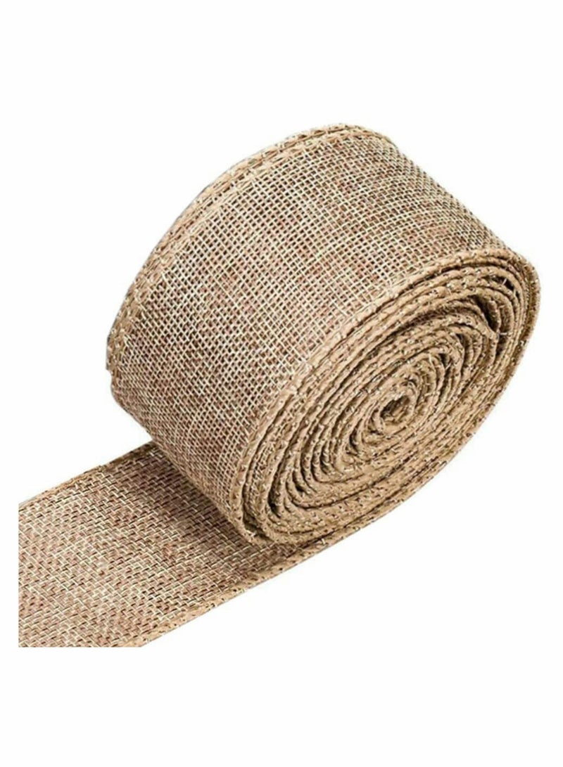 Captaintech Plaid Check Wired Edge Ribbon Burlap Wired Ribbon, Wrapping Burlap Ribbon Burlap Wired Ribbon Plain Faux Jute Burlap Wired Ribbon for Gift Wrapping for Home Decor Wrapping DIY Crafts - Image 1