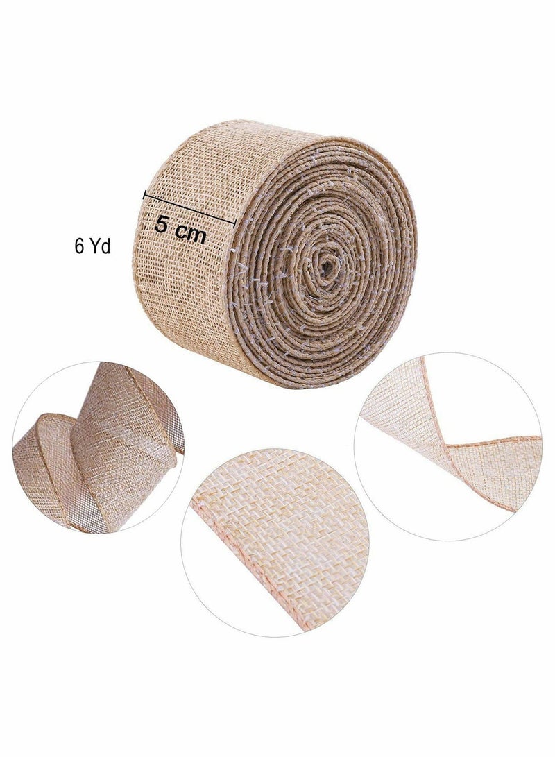 Captaintech Plaid Check Wired Edge Ribbon Burlap Wired Ribbon, Wrapping Burlap Ribbon Burlap Wired Ribbon Plain Faux Jute Burlap Wired Ribbon for Gift Wrapping for Home Decor Wrapping DIY Crafts - Image 4