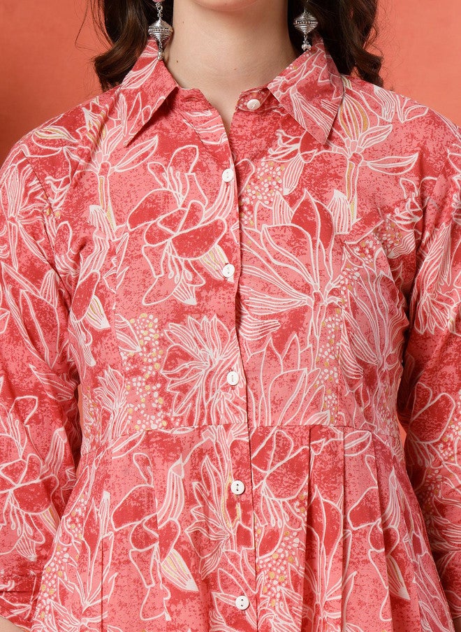 LARGISH Floral Printed A-Line Kurta with Trousers in Pure Cotton - Image 2