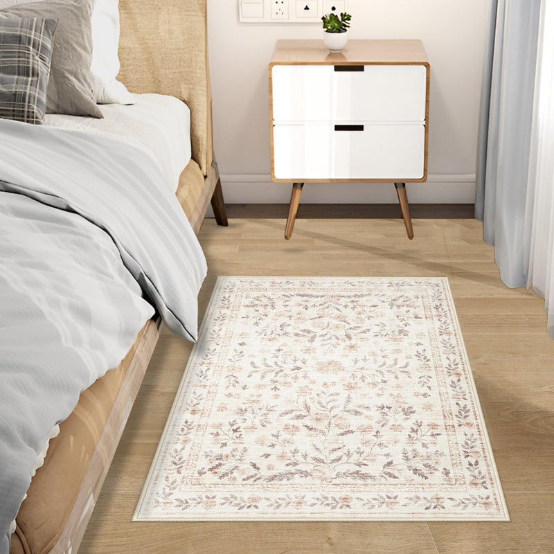 Aoyaomi Rugs for Living Room 6x9 Rug, Washable Floral Boho Area Rug Non Slip Soft Low Pile Large Rugs for Bedroom Girls, Dining Room, Office, Kids Playroom(6'x9', Floral Beige) - Image 2