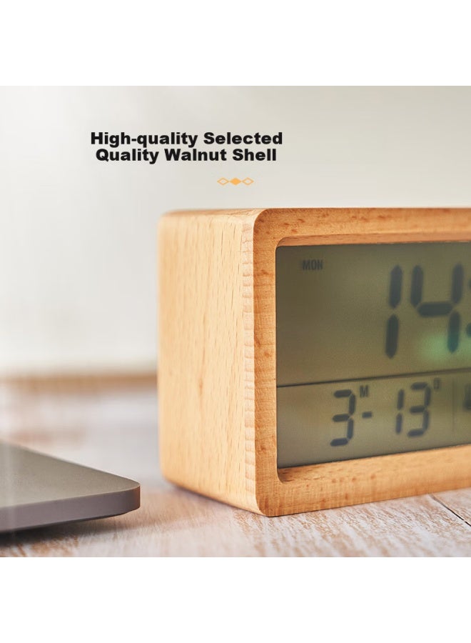 Hense Solid Wood Alarm Clock, Lcd Multifunctional Alarm Watch, Student And Children's Wake-up Aid, Desktop Clock, Ha1906 Beech Wood Model, Back-to Seaso - Image 5