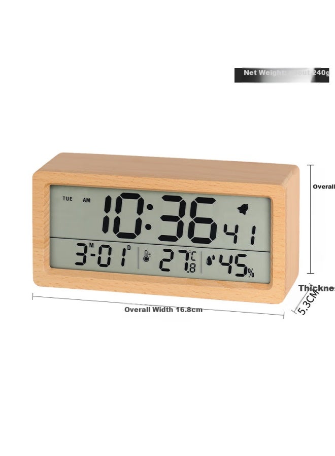 Hense Solid Wood Alarm Clock, Lcd Multifunctional Alarm Watch, Student And Children's Wake-up Aid, Desktop Clock, Ha1906 Beech Wood Model, Back-to Seaso - Image 4