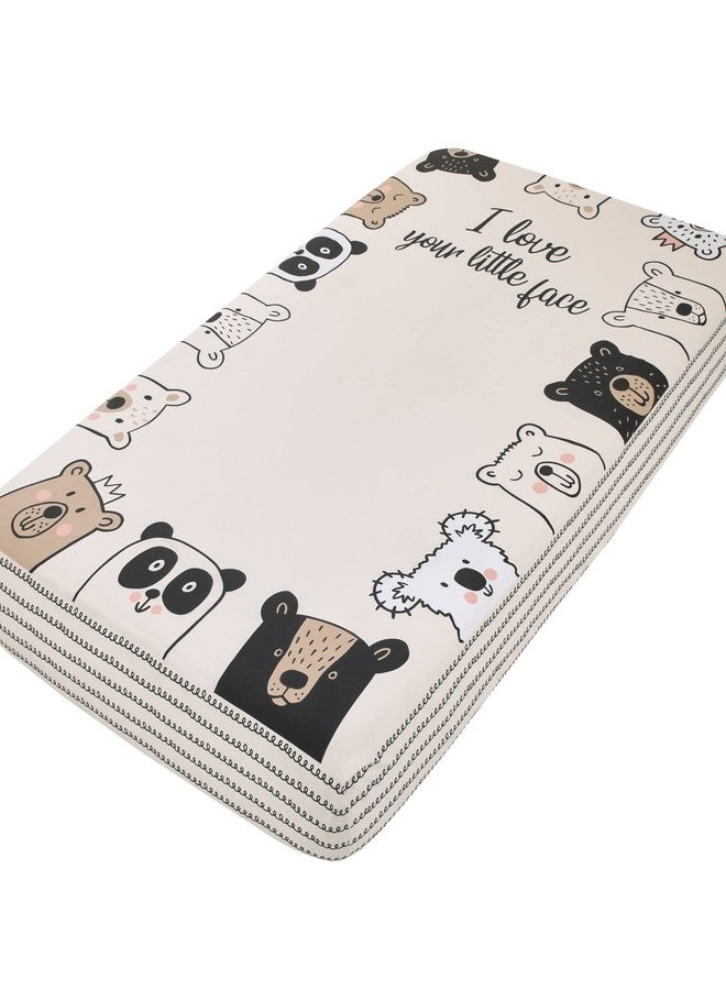 NoJo I Love Your Little Face Bears White 100% Cotton Photo Op Nursery Fitted Crib Sheet - Image 1
