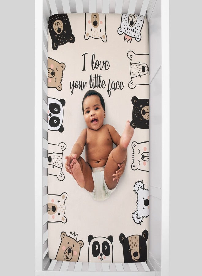 NoJo I Love Your Little Face Bears White 100% Cotton Photo Op Nursery Fitted Crib Sheet - Image 3