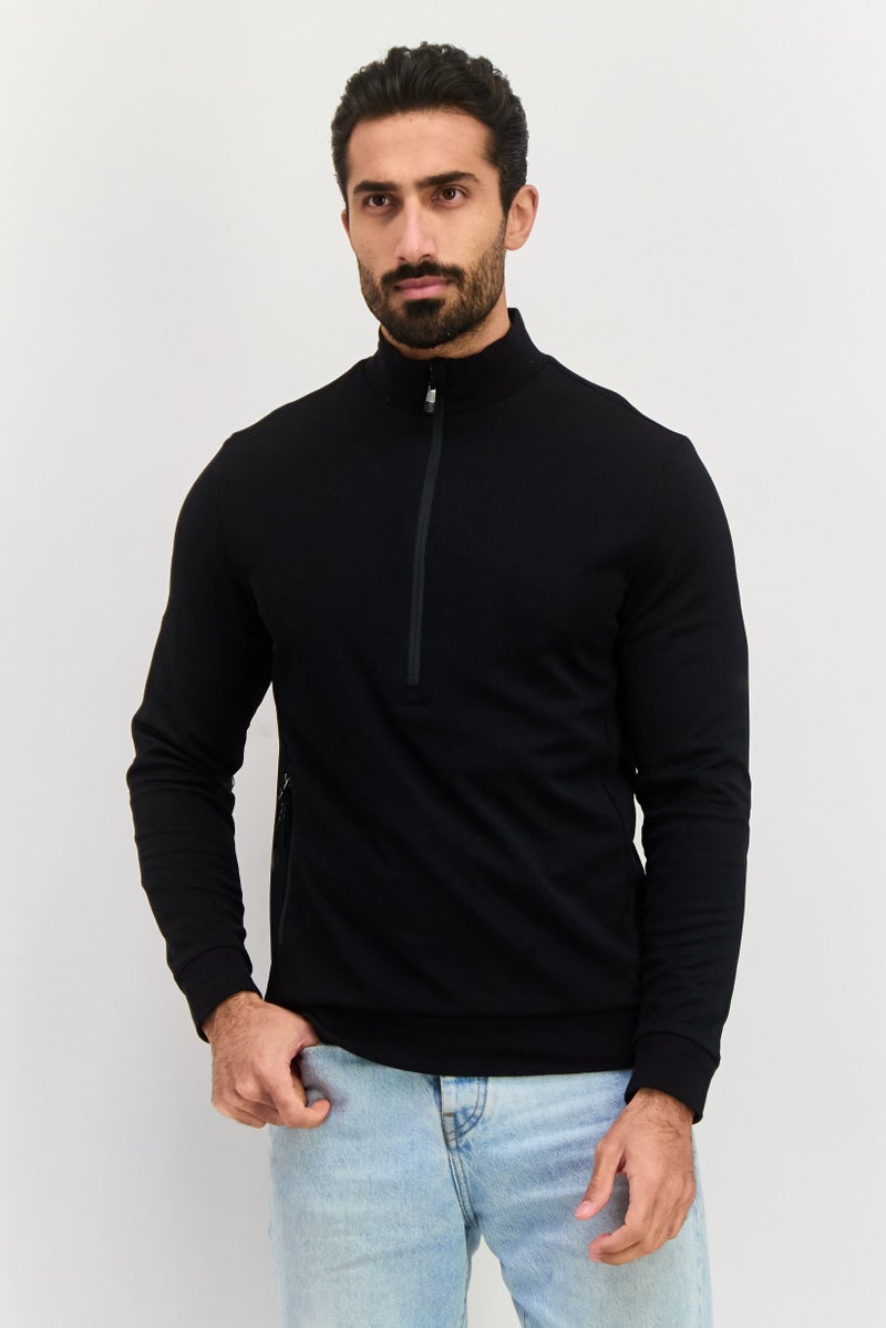 Lyle & Scott Men Mock Neck Long Sleeves Solid Sweatshirt, Black  - Image 1