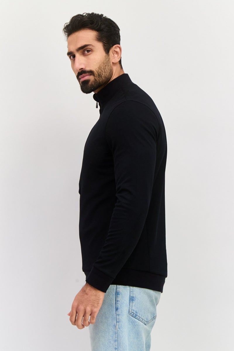 Lyle & Scott Men Mock Neck Long Sleeves Solid Sweatshirt, Black  - Image 3