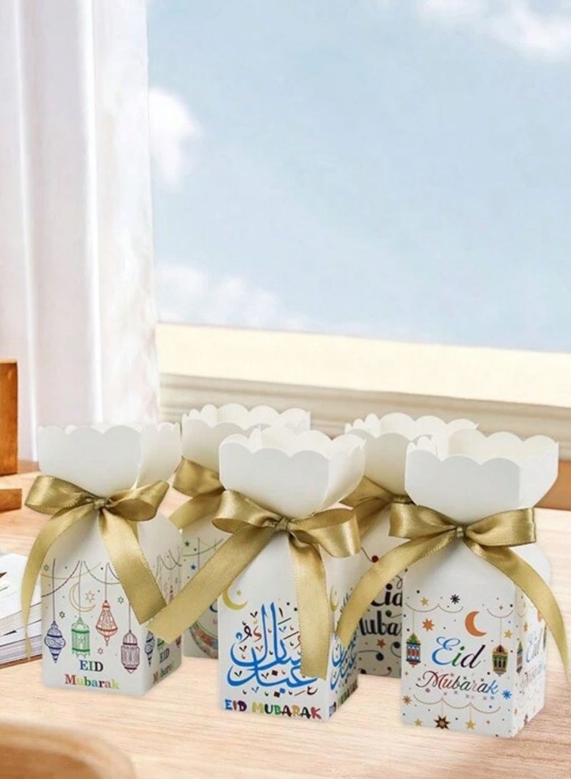 Set of 10 luxurious small white gift boxes with elegant ribbons and Eid al-Adha greetings, size 12×5×6.4 cm, perfect for presenting sweets, chocolates, and small gifts, for Eid al-Adha giveaways. - Image 2