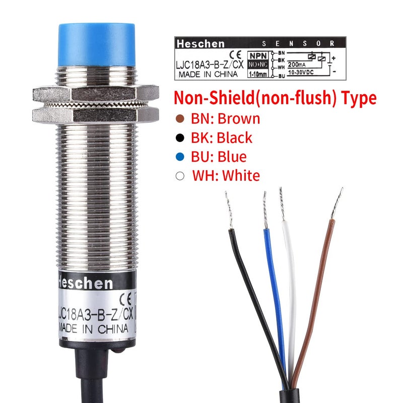 Heschen M18 Capacitive Proximity Sensor Switch, Non-Shield Type, LJC18A3-B-Z/CX, Detection 10mm, 10-30VDC 200mA, NPN NO+NC, 4 Wires - Image 5