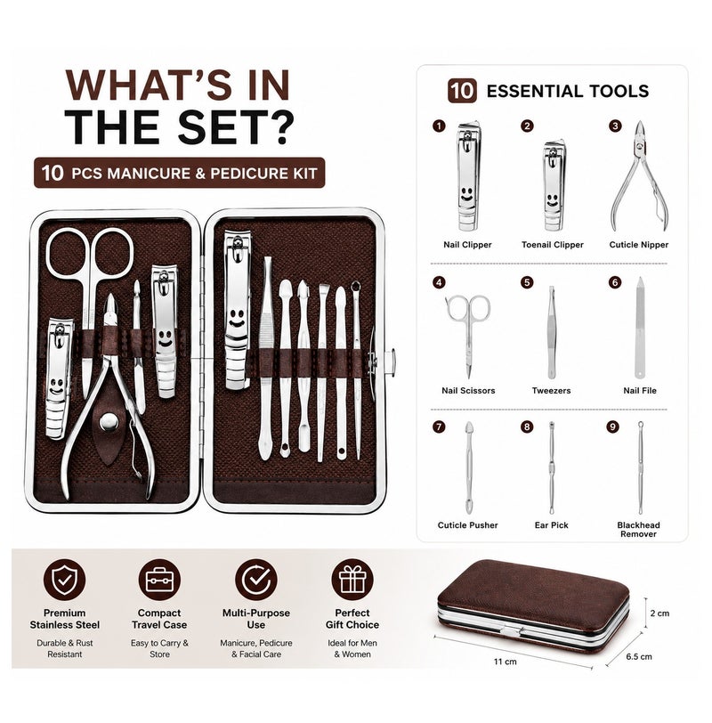 Max Lady Professional Manicure & Pedicure Kit, Stainless Steel Nail Care Set with Travel Case, Multi Tool Grooming Kit - Image 2