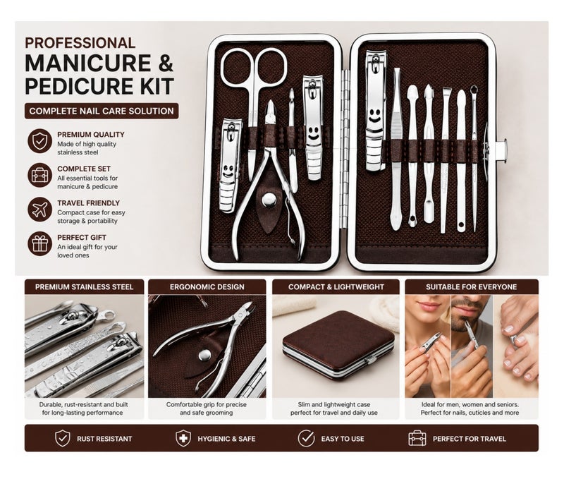 Max Lady Professional Manicure & Pedicure Kit, Stainless Steel Nail Care Set with Travel Case, Multi Tool Grooming Kit - Image 3