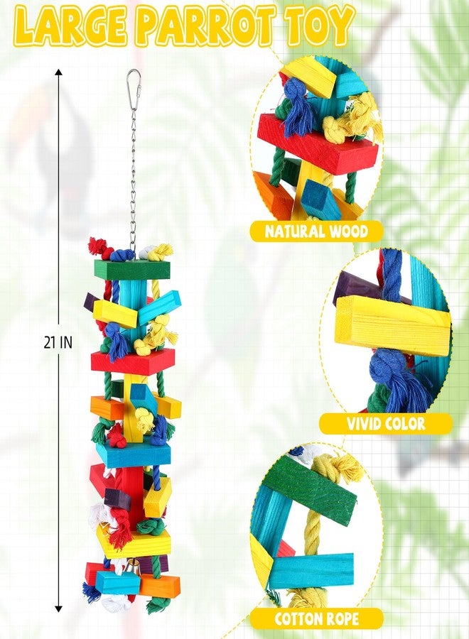 Soulchen 4 Pcs Extra Large Bird Parrot Toy Set Natural Wooden Chewing Toy, Rattan Ball, Wood Nut Loofah String (Bagged) for Large Macaws, African Grey, Amazon Parrots (Wooden Block) - Image 3