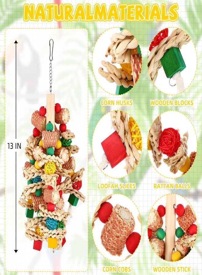 Soulchen 4 Pcs Extra Large Bird Parrot Toy Set Natural Wooden Chewing Toy, Rattan Ball, Wood Nut Loofah String (Bagged) for Large Macaws, African Grey, Amazon Parrots (Wooden Block) - Image 5