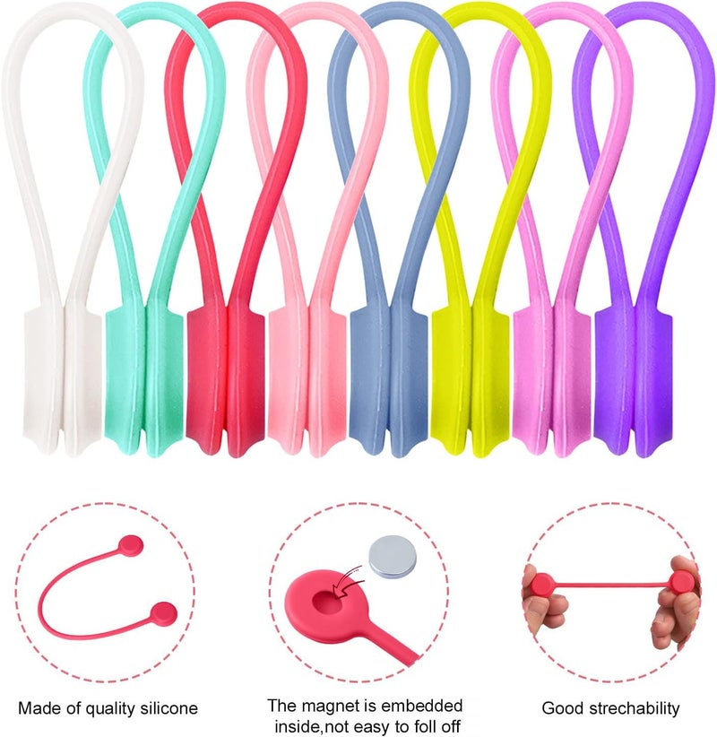 cheekyglo Silicone Magnetic Cable Ties - Reusable Magnetic Cable Organizer, Silicone Magnetic Cord Ties for Bundling, Organizing, Holding Stuff, Book Markers, Holding Cable Wire Cord to Fridge (H) - Image 2