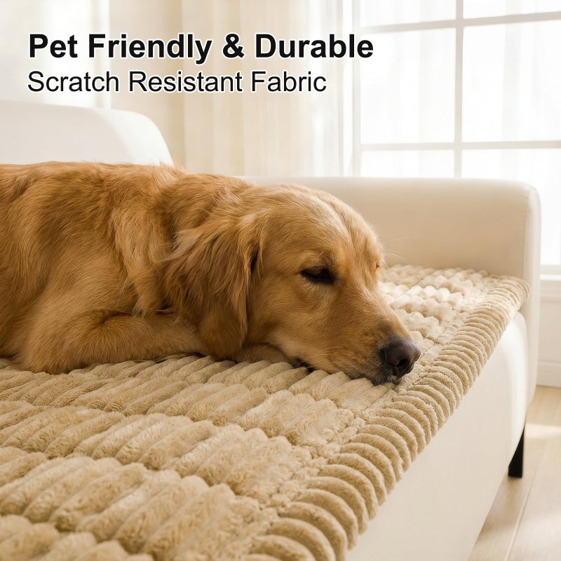 Smiry Couch Cover for Dogs Washable, Non Slip Fuzzy Pet Couch Covers for 3 Cushion Sofa Pet Friendly, Thick Soft Sofa Slipcovers Cushion Protector (Camel, 27.6" x 27.6") - Image 3