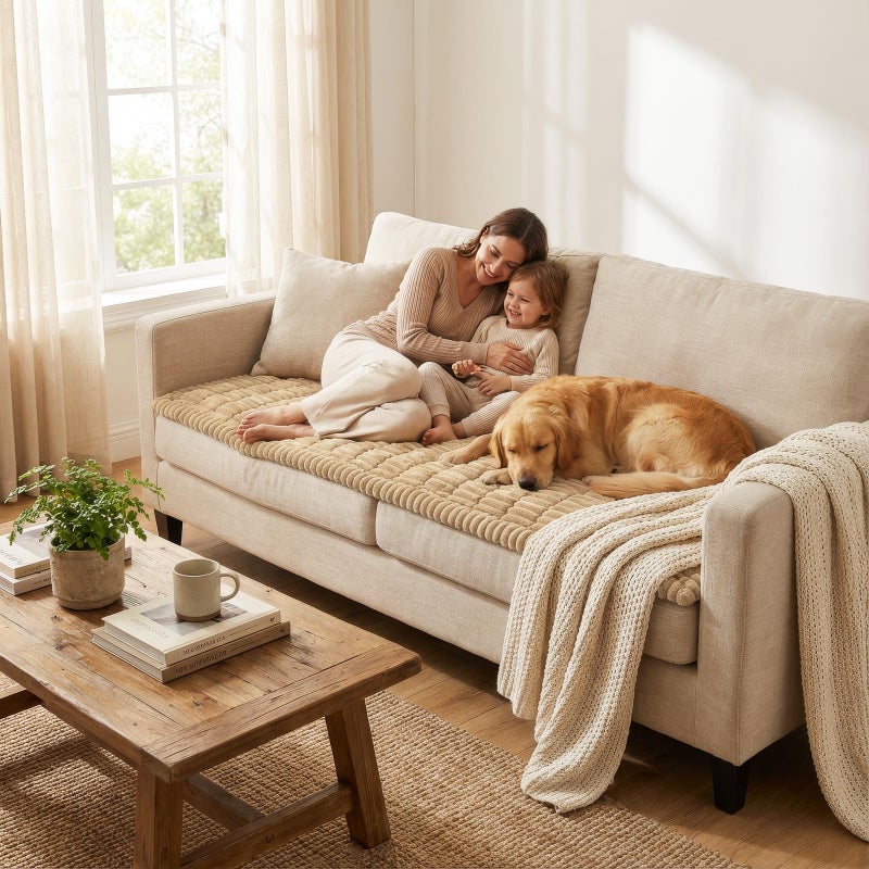 Smiry Couch Cover for Dogs Washable, Non Slip Fuzzy Pet Couch Covers for 3 Cushion Sofa Pet Friendly, Thick Soft Sofa Slipcovers Cushion Protector (Camel, 27.6" x 27.6") - Image 5