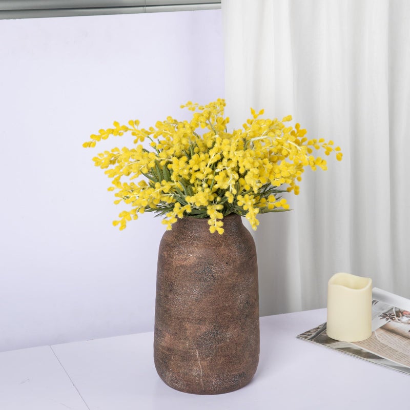 Briful 9.6in Large Rustic Brown Ceramic Vase Vintage Farmhouse Flowers Vase Shabby Terra Cotta Vase  Antique Pottery Decorative Pampas Vase for Home Office Table Shelf Mantel Porch Decorations - Image 4