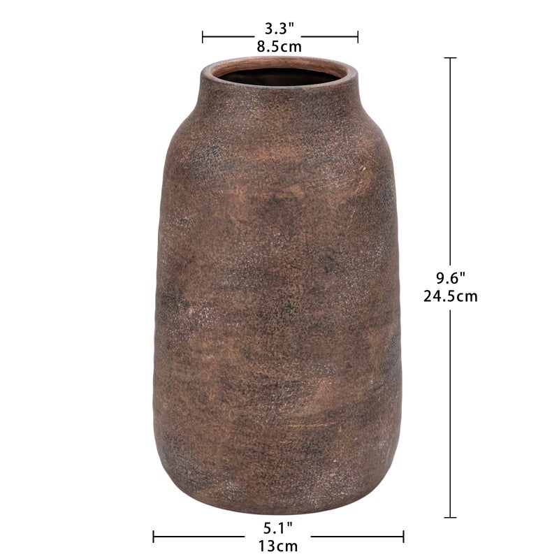 Briful 9.6in Large Rustic Brown Ceramic Vase Vintage Farmhouse Flowers Vase Shabby Terra Cotta Vase  Antique Pottery Decorative Pampas Vase for Home Office Table Shelf Mantel Porch Decorations - Image 2
