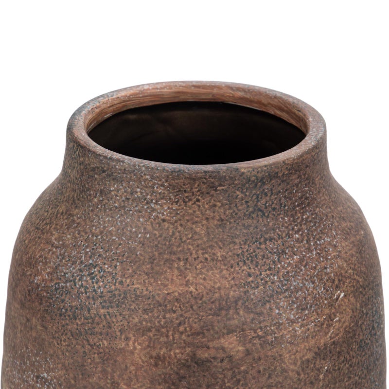 Briful 9.6in Large Rustic Brown Ceramic Vase Vintage Farmhouse Flowers Vase Shabby Terra Cotta Vase  Antique Pottery Decorative Pampas Vase for Home Office Table Shelf Mantel Porch Decorations - Image 3