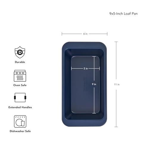 KitchenAid Nonstick Aluminized Steel Loaf Pan Dishwasher Safe 9 x 5 Inch Ink Blue - Image 3