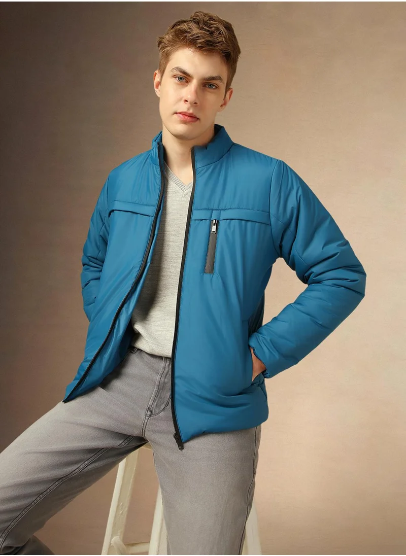 دينيس لينغو Men's Blue 100% Polyester Solid Regular Fit Jacket