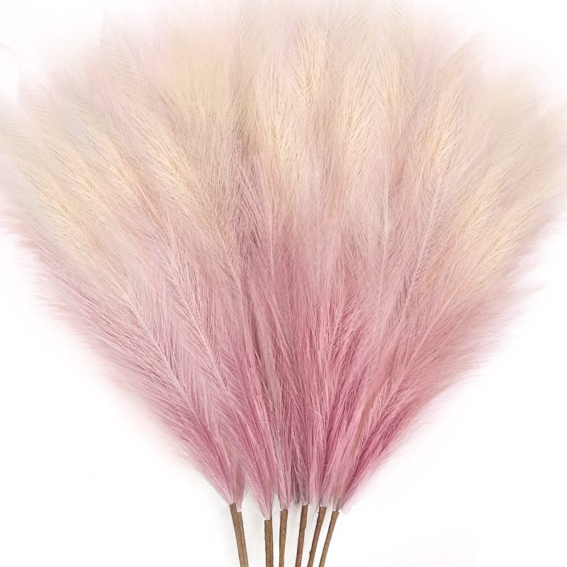 KALYLOC KALYLOC 8Pcs 3FT Pink Colorful Faux Pampas Grass for Boho Decor NonShedding Fluffy Artificial Bulrush Tall Reed Fluffy Stems Vase Filler Living Room Wedding Decoration 