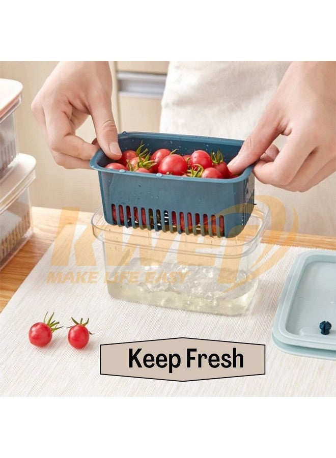 KWER Fridge Storage Boxes Storage Containers 1000Ml Fridge Organizer Storage Box With Stackable Drain Rack And Lids For Keep Fresh Fish, Meat, Vegetable (Plastic) Pack Of 4 - Transparent - Image 3